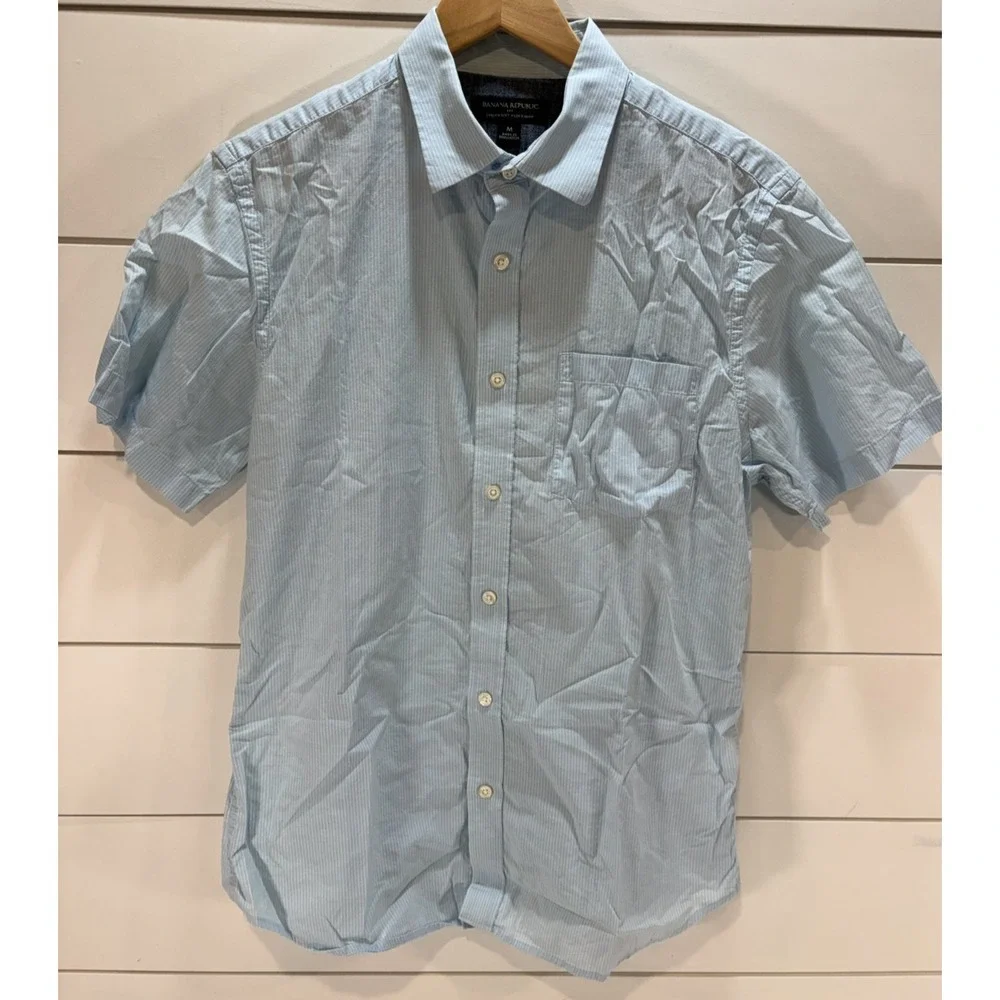 Men's Banana Republic Blue/White Stretch Soft Wash Slim Fit Button Down Shirt M